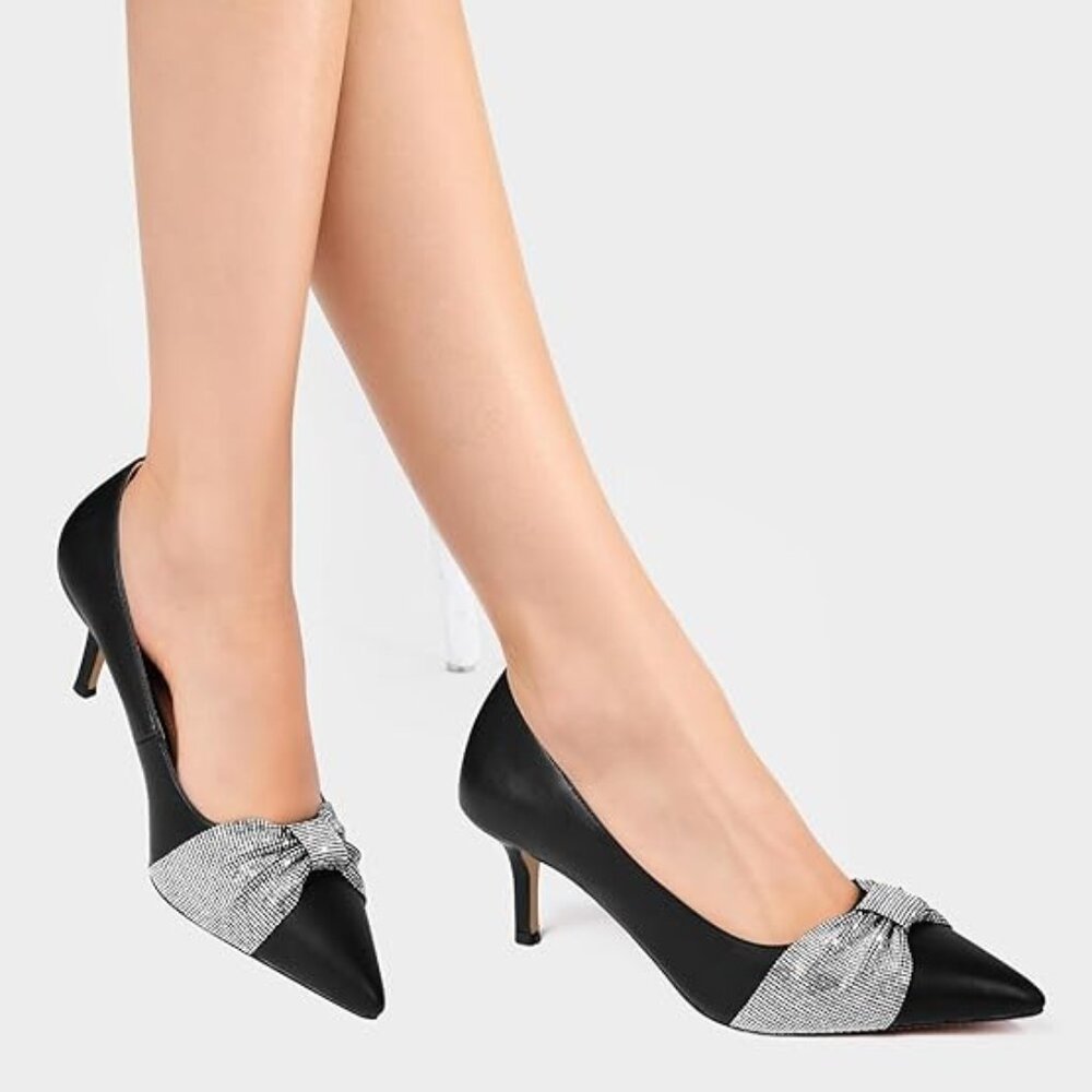 Women's Pumps Kitten Heels Closed Toe Heels Rhinestones Bow